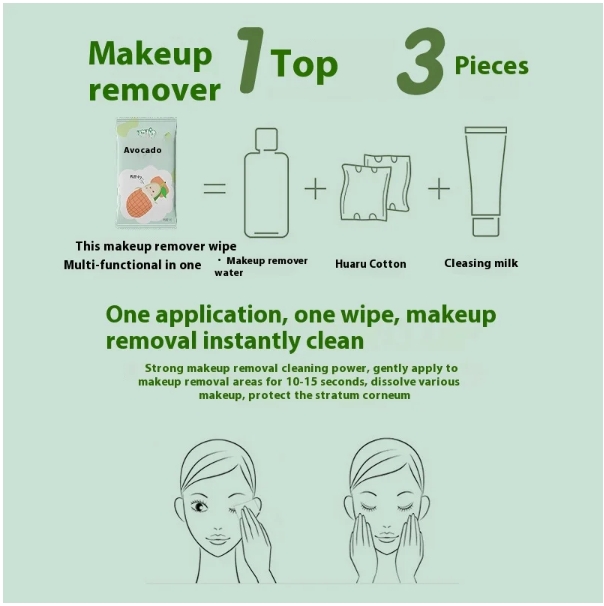 Factory Custom Eco-Friendly Avocado Essence 1pc Feminine Make-Up Remover Wipes for Face Mouth Care Safe for Pregnant Women 图3