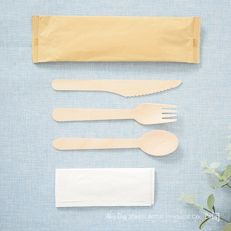 Factory Custom Logo Eco-Friendly Wooden Disposable Cutlery Set-Spoon Fork Knife Paper for Catering Party Take-Out 图4