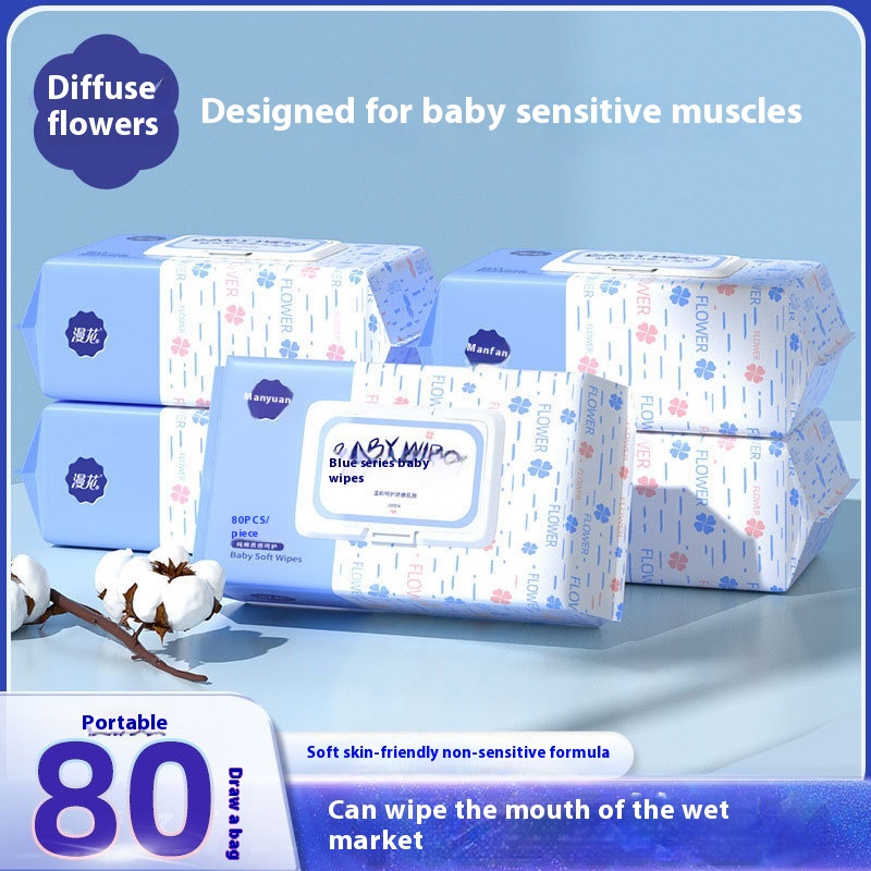 Factory Supply 80pcs Disposable Soft Organic Clean Wet Wipes Unscented Eco-Friendly Baby Wipes for Mouth Hands Nose