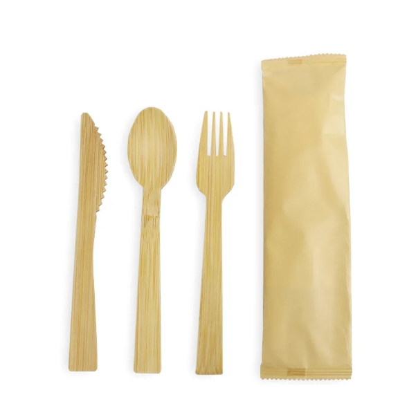 Low Price Factory Custom Logo Eco-Friendly Disposable Bamboo Spoon Fork Knife Cutlery Set for Catering Parties Take-Out 图2