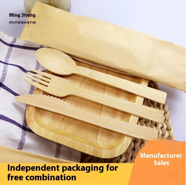 Low Price Factory Custom Logo Eco-Friendly Disposable Bamboo Spoon Fork Knife Cutlery Set for Catering Parties Take-Out 图3