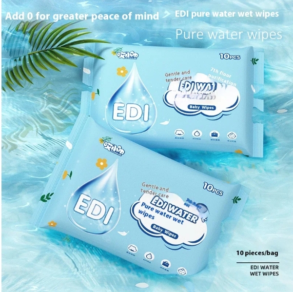 OEM Factory Custom 10 Pcs Eco-Friendly Baby Wet Wipes Pure for Water Soft Non-Irritating for Infants' Hand & Nose Care