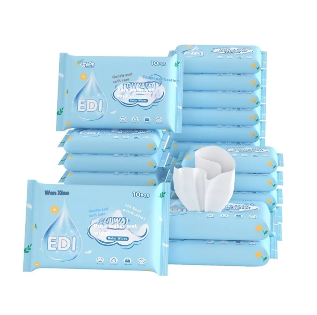OEM Factory Custom 10 Pcs Eco-Friendly Baby Wet Wipes Pure for Water Soft Non-Irritating for Infants' Hand & Nose Care 图2