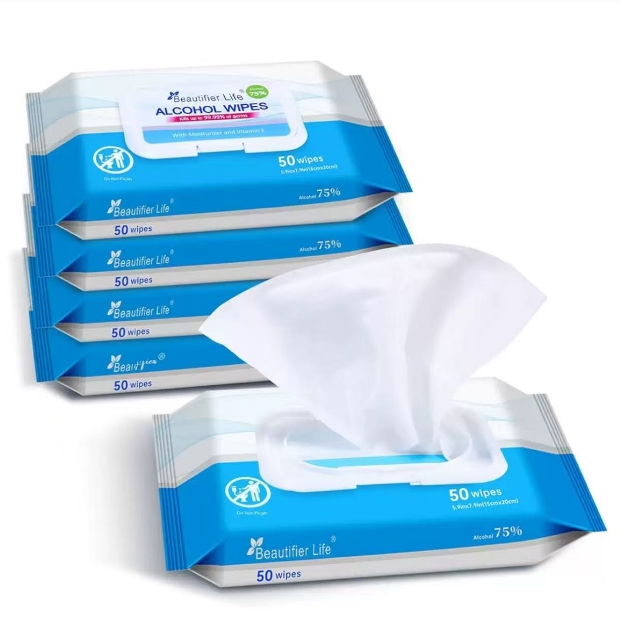 OEM Factory Custom Logo 75% Alcohol Wet Wipes 50 Pcs Eco-Friendly Multipurpose Disinfection Sterilization for Office Home Car