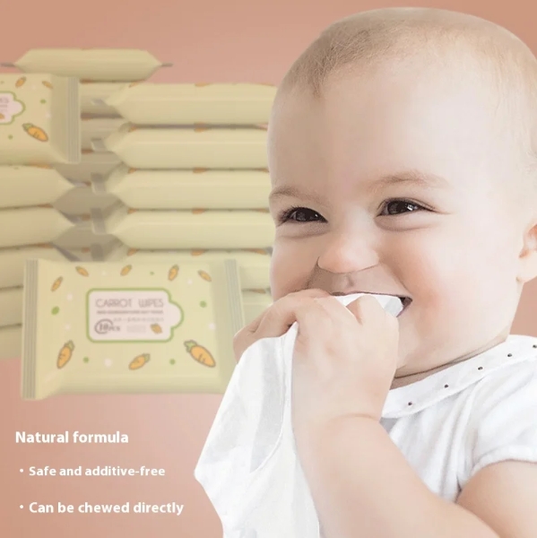OEM Factory Custom Logo Design 10pcs Eco-Friendly Baby Wet Wipes Non-Irritating Carrots Essence for Cleaning Baby Mouth Hands 图4