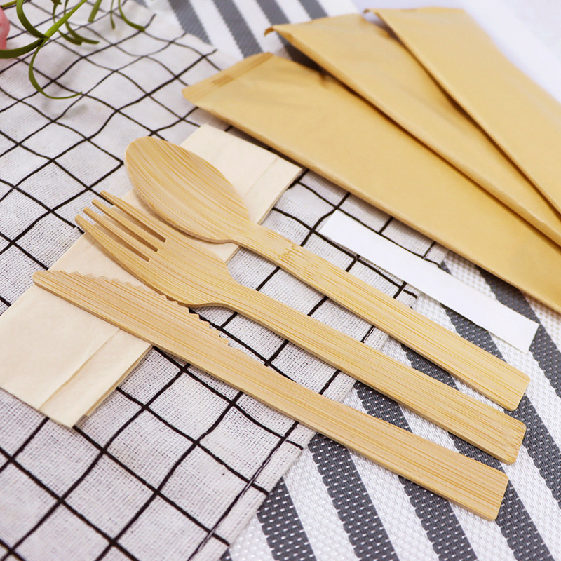 OEM Factory Custom Logo Eco-Friendly Disposable Bamboo Cutlery Set Modern Style Spoon Fork Knife for Catering Parties Take-Out 图2