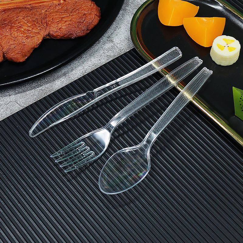 OEM Factory Custom Logo Eco-Friendly Thickened Transparent Knife Fork Spoon Disposable Cutlery for Party Dessert Take-Out 图3