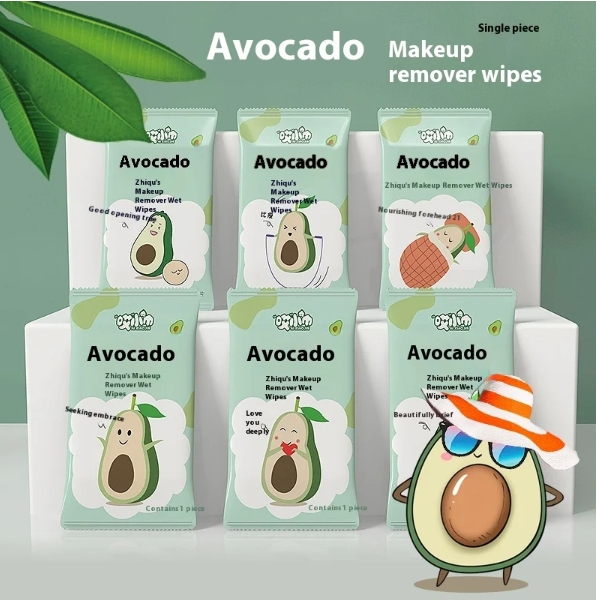 OEM Factory High Quality Avocado Essence 1pc Make-Up Remover Wipes Custom Logo Design for Feminine Use
